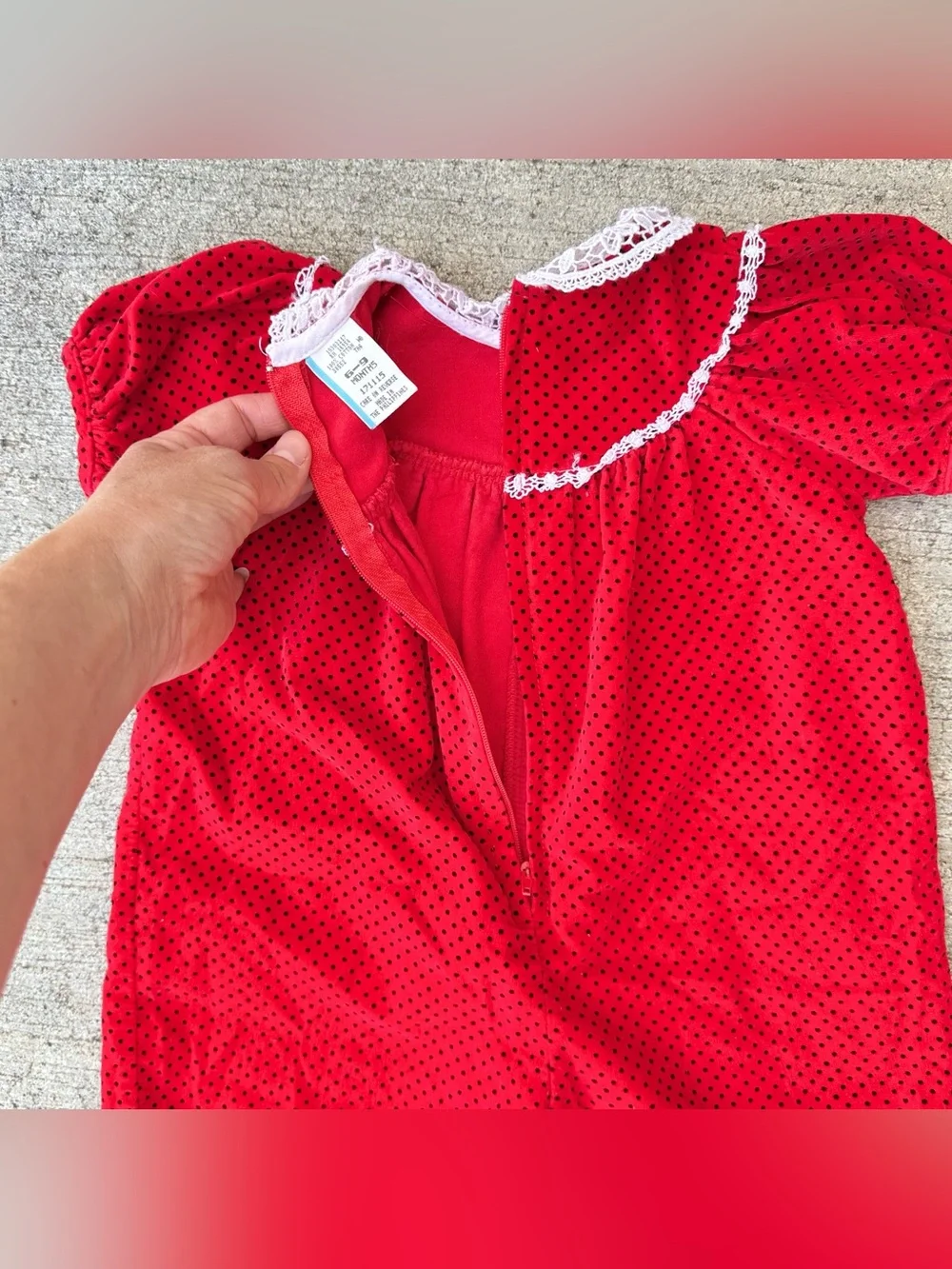 Vintage 80s Red W/ Black Polka Dot White Lace Bubble Baby Girl Romper 6-9 Months